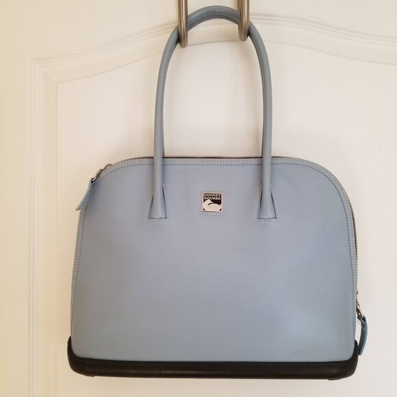 RARE Vintage Dooney & Bourke large leather PARaSOLE blue domed-top shoulder bag - Picture 1 of 14